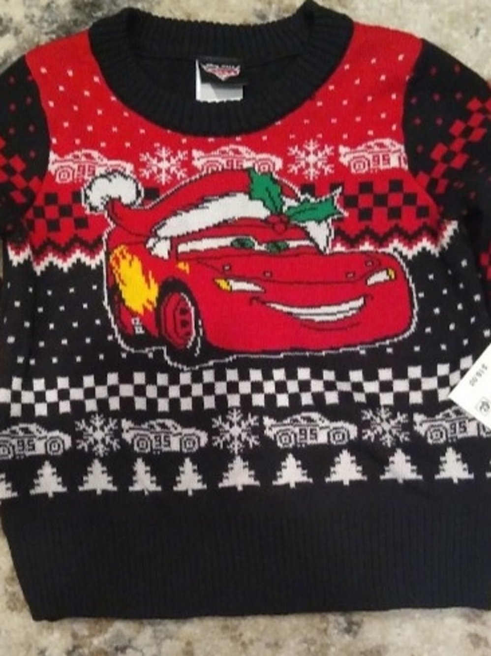 New Disney Cars Lightning McQueen Holiday Sweater Size 18M - Red & Black